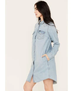 Wrangler Retro Women's Light Wash Denim Shirt Dress -Ariat Western Outlet Store 2000384048 412 P3
