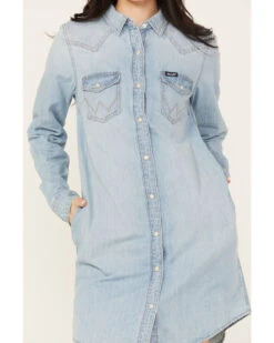 Wrangler Retro Women's Light Wash Denim Shirt Dress -Ariat Western Outlet Store 2000384048 412 P4