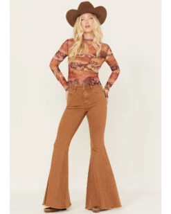 Rock & Roll Denim Women's Mesh Printed Long Sleeve Shirt