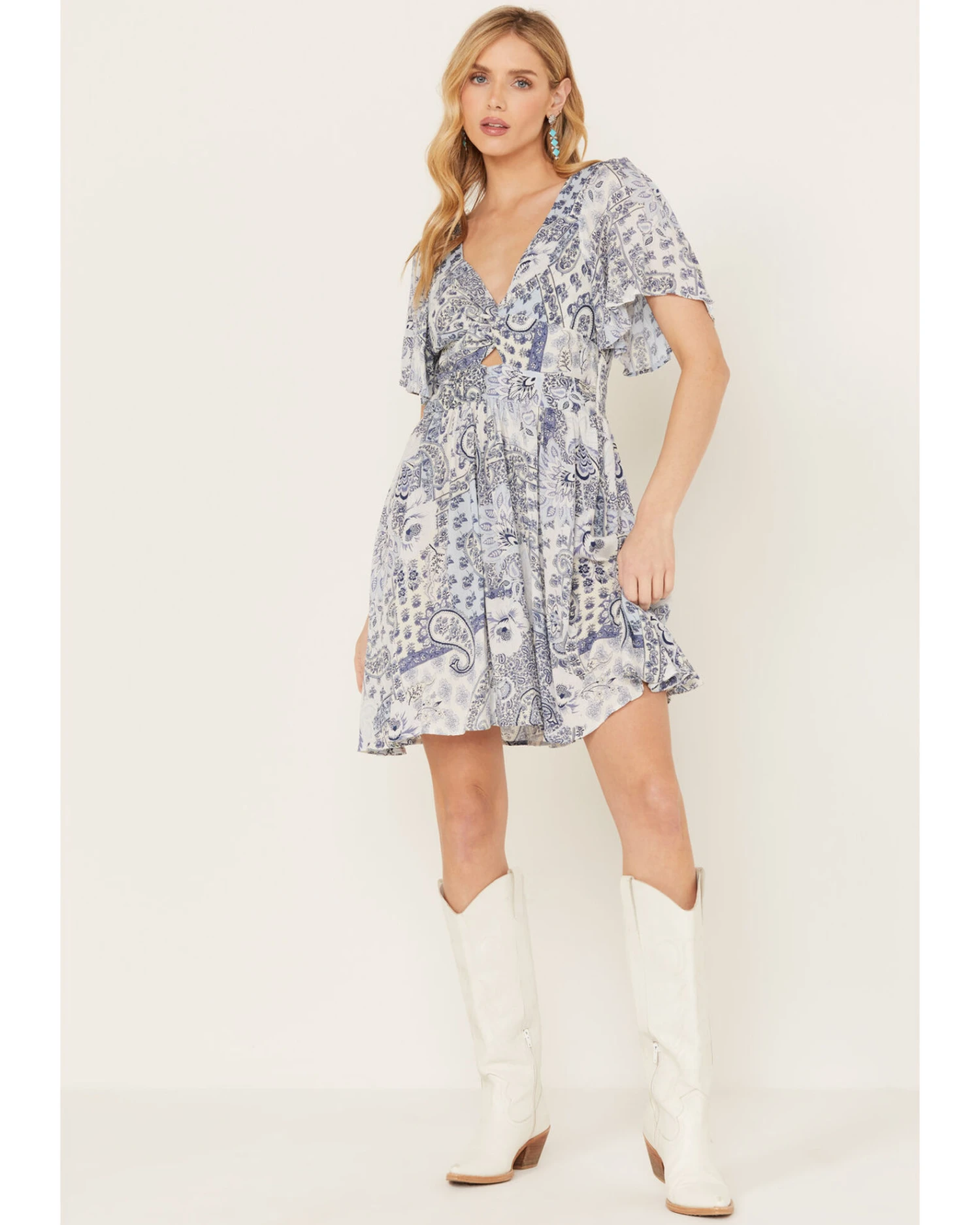 Angie Women's Paisley Print Short Sleeve Mini Dress 1 Angie Women's Paisley Print Short Sleeve Mini Dress