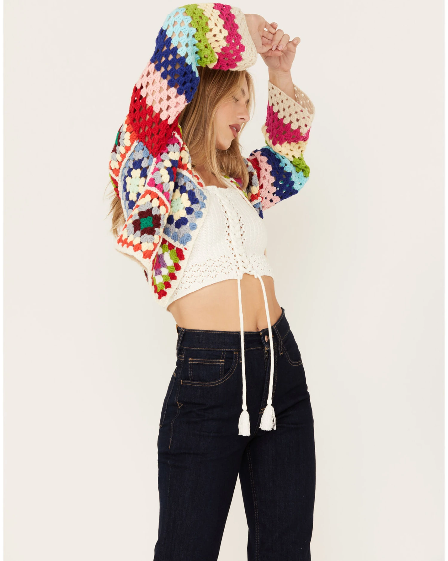 Revel Women's Crochet Patchwork Long Sleeve Cardigan 1 Revel Women's Crochet Patchwork Long Sleeve Cardigan