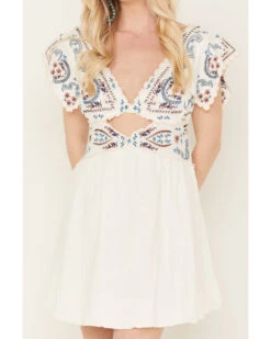 Free People Women's Rambling Roads Mini Short Sleeve Embroidered Dress -Ariat Western Outlet Store 2000388007 100 P3