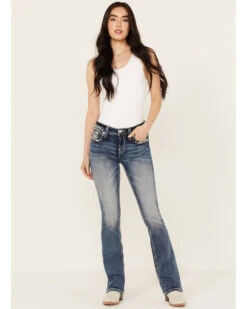 Miss Me Women's Dark Wash Mid Rise Americana Border Stretch Bootcut Jeans -Ariat Western Outlet Store 2000388614 401 P3