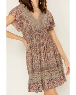 Angie Women's Flutter Sleeve Macrame Insert Floral Print Dress -Ariat Western Outlet Store 2000391052 220 P3