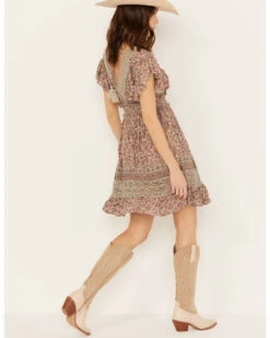 Angie Women's Flutter Sleeve Macrame Insert Floral Print Dress -Ariat Western Outlet Store 2000391052 220 P4