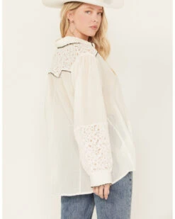 POL Women's Lace Yoke Long Sleeve Button Down Shirt -Ariat Western Outlet Store 2000393561 103 P4