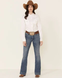 Wrangler Women's Solid Long Sleeve Rhinestone Snap Western Shirt -Ariat Western Outlet Store 658C11 01 P4